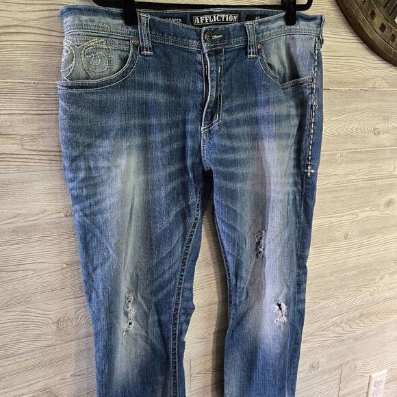 Affliction Distressed Cooper Jeans Mens SZ 40 - Picture 4 of 9